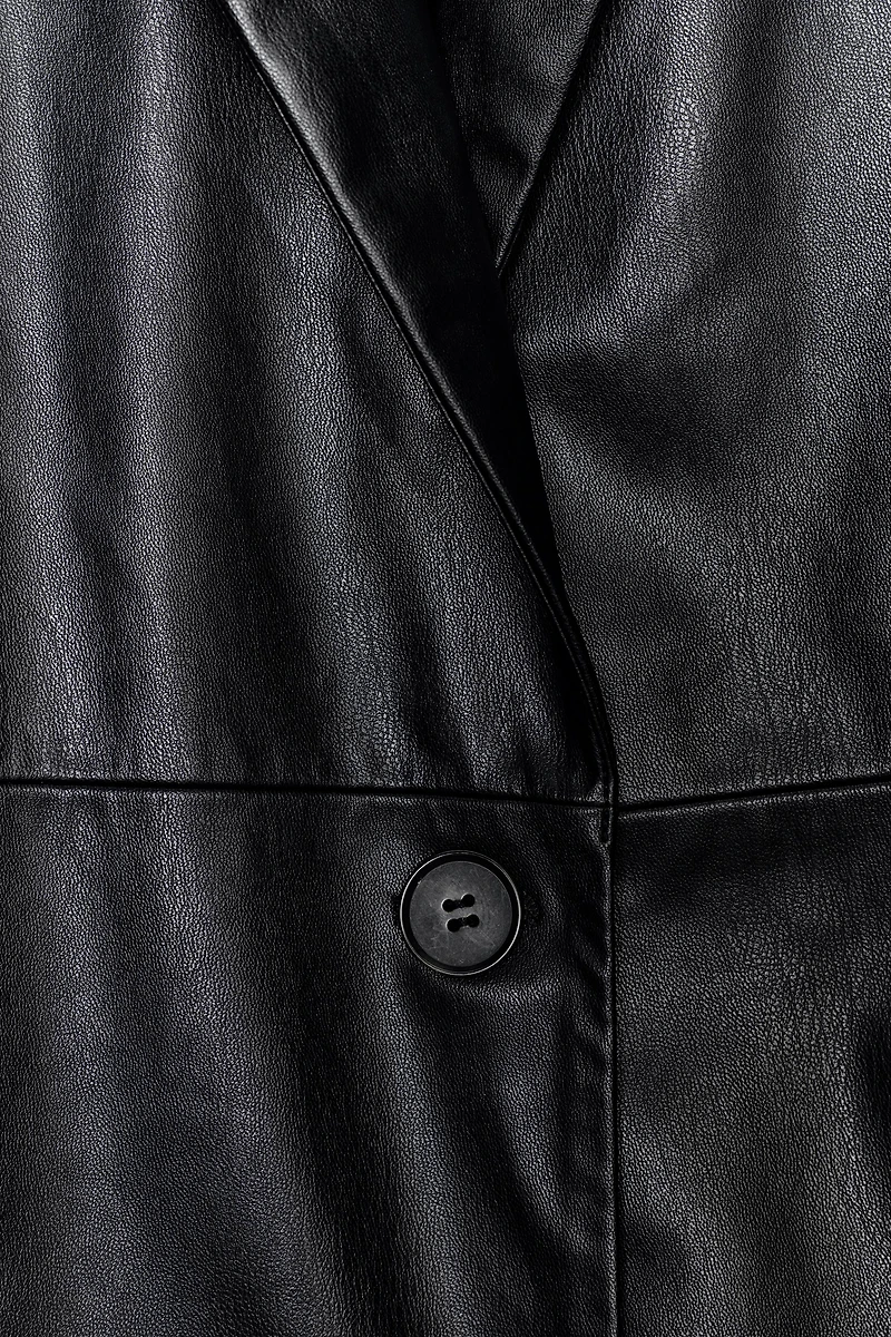 FAUX LEATHER COAT WITH DETACHABLE COLLAR