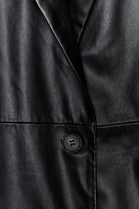 FAUX LEATHER COAT WITH DETACHABLE COLLAR