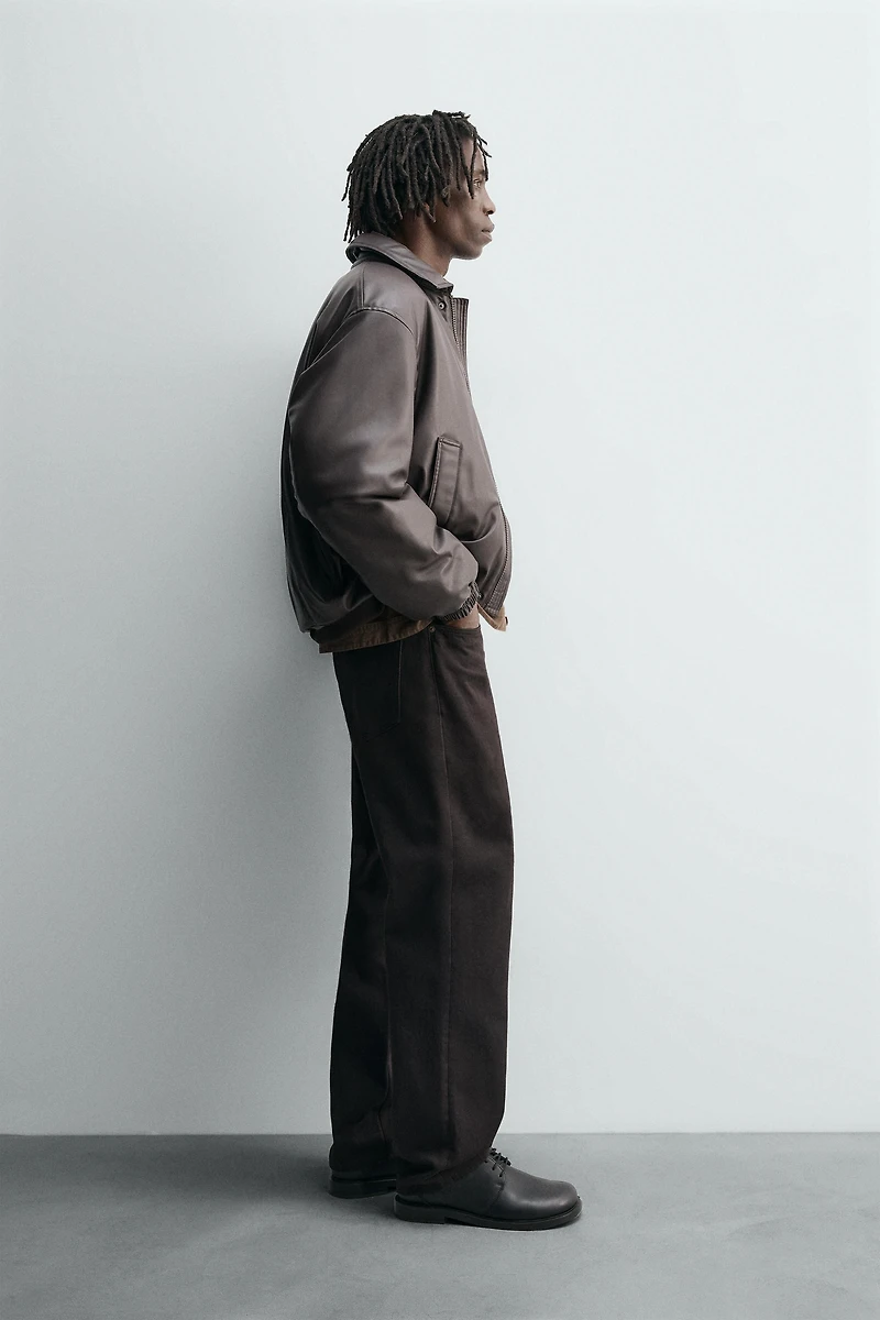 RELAXED FIT FAUX LEATHER JACKET