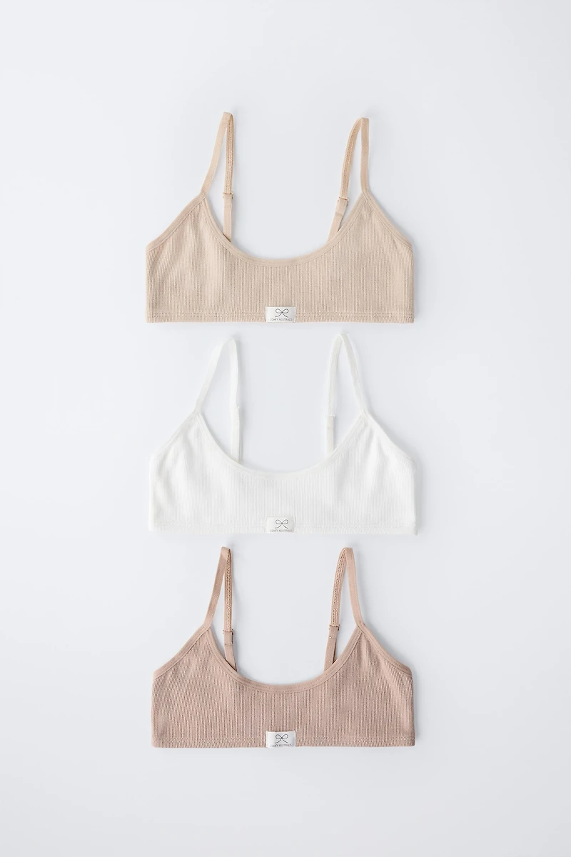6-14 YEARS/ THREE-PACK OF RIBBED LABEL BRALETTES