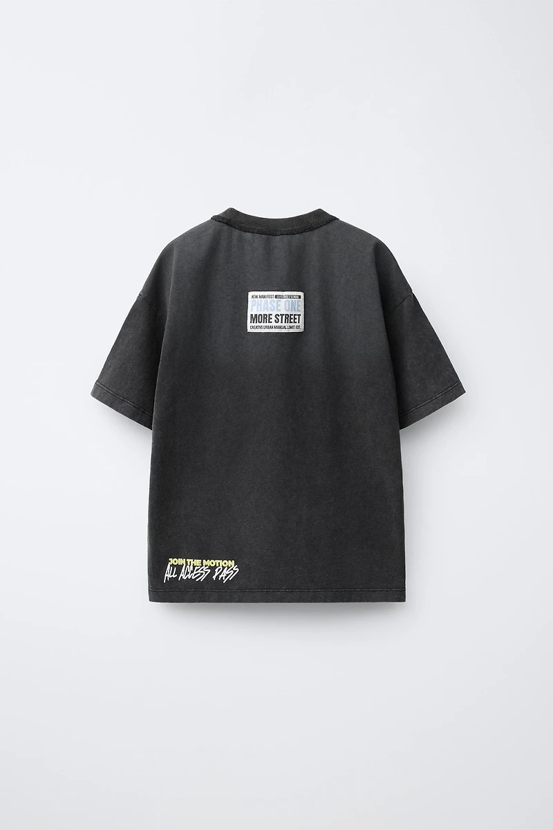 WASHED EFFECT T-SHIRT WITH TEXT