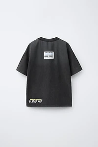WASHED EFFECT T-SHIRT WITH TEXT
