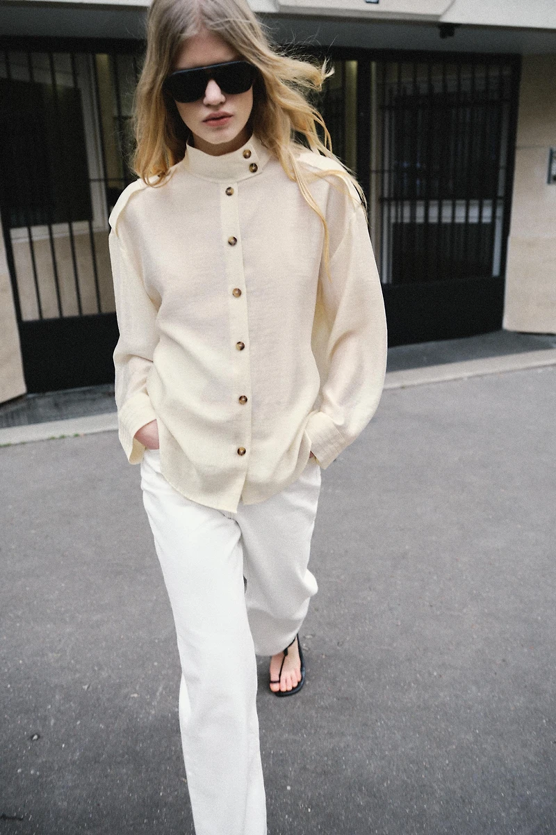 FLOWY HIGH COLLAR SHIRT