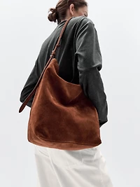 Sac seau en croûte de cuir
