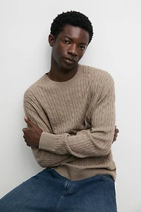 Cotton blend cable-knit sweater