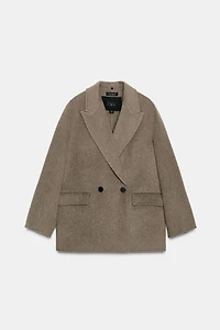 WOOL BLEND BLAZER WITH FAUX FUR COLLAR ZW COLLECTION