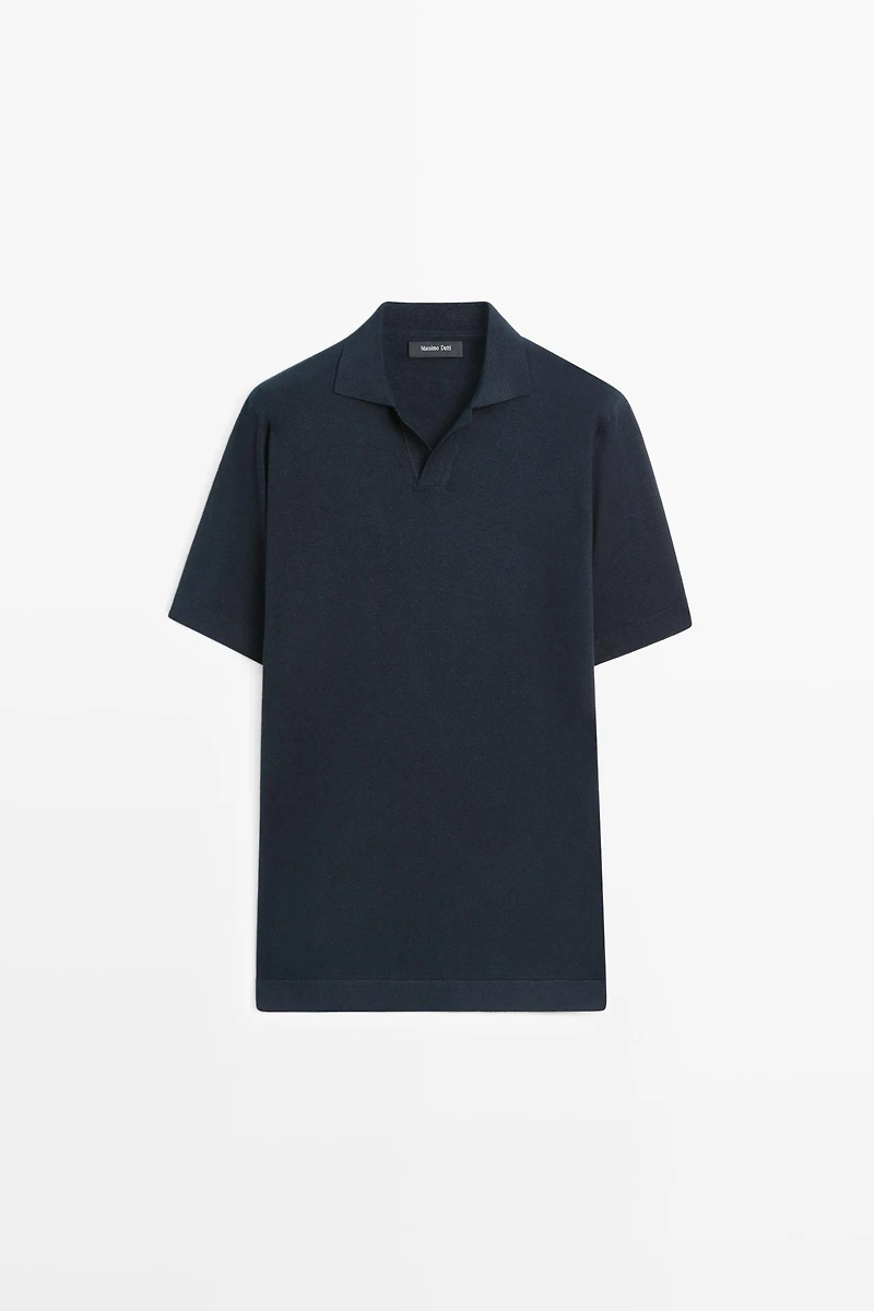 Cotton and linen knit polo sweater