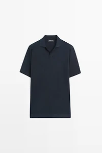 Cotton and linen knit polo sweater
