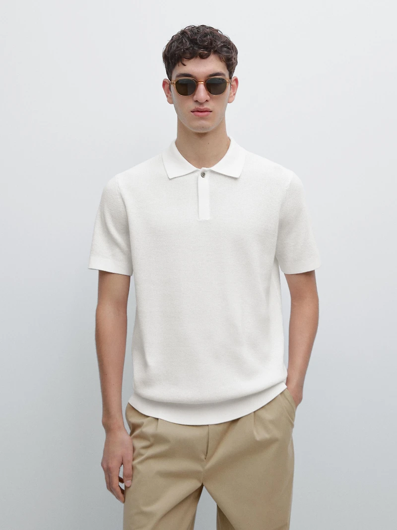 Polo en maille texturée de coton