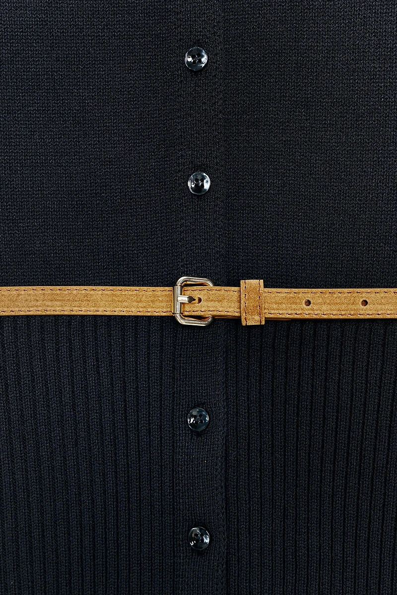 BELTED SHORT SLEEVE KNIT CARDIGAN