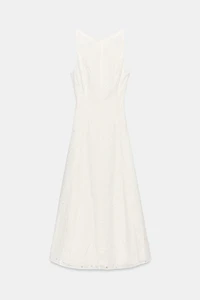 EMBROIDERED EYELET MIDI DRESS