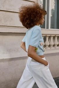 KNIT FLORAL SHORT SLEEVE JUMPER