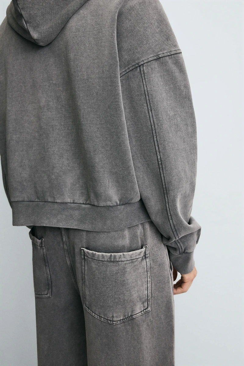 WASHED HOODED ZIP SWEATSHIRT