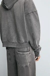 WASHED HOODED ZIP SWEATSHIRT