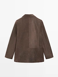 Suede leather blazer with lapel collar