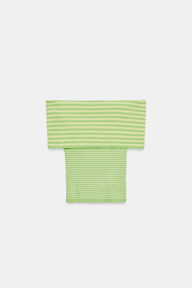 STRIPED OFF-SHOULDER KNIT TOP