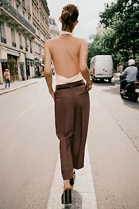 BELTED CUFFED HEM PANTS