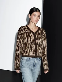 Alpaca wool blend animal print cardigan
