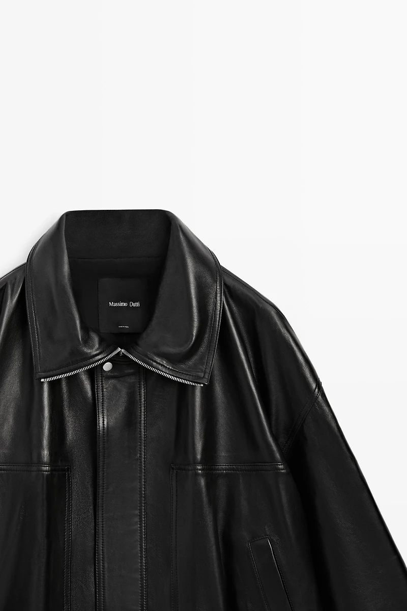Veste bomber en cuir nappa