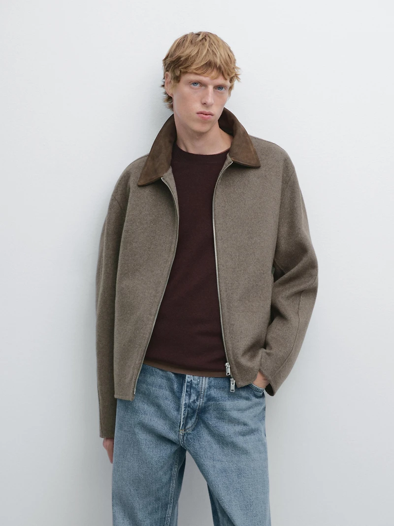 Jacket with double wool collar detail