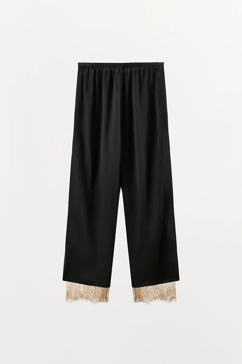 SATIN EFFECT PANTS WITH LACE VENTS