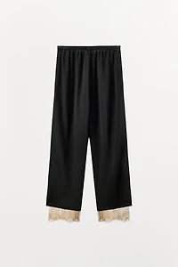 SATIN EFFECT PANTS WITH LACE VENTS