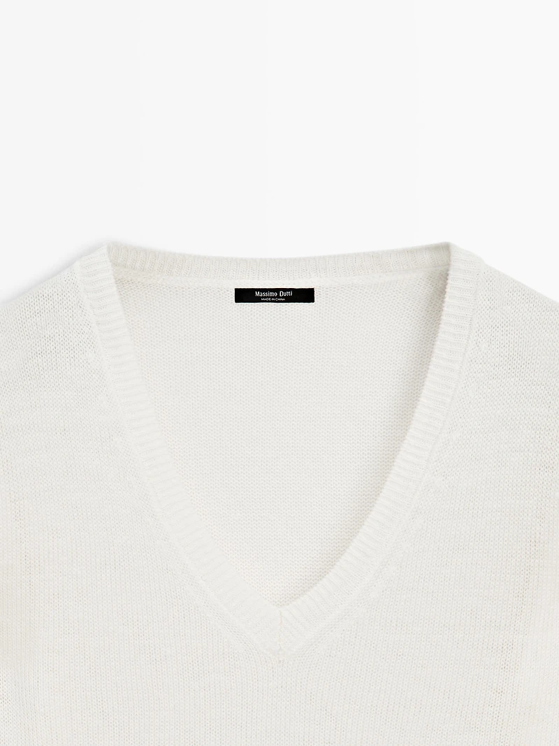 100% linen knit V-neck sweater