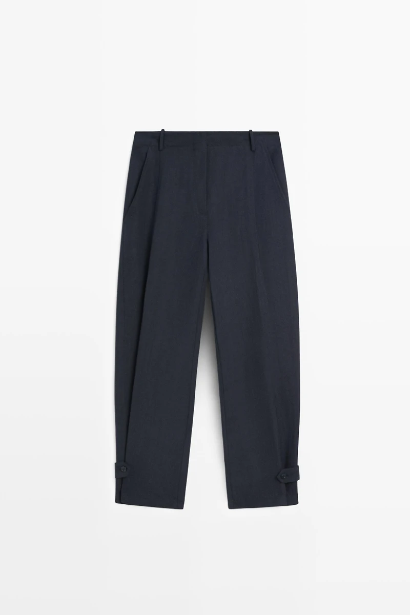 Pantalon fluide bande boutonnée lin