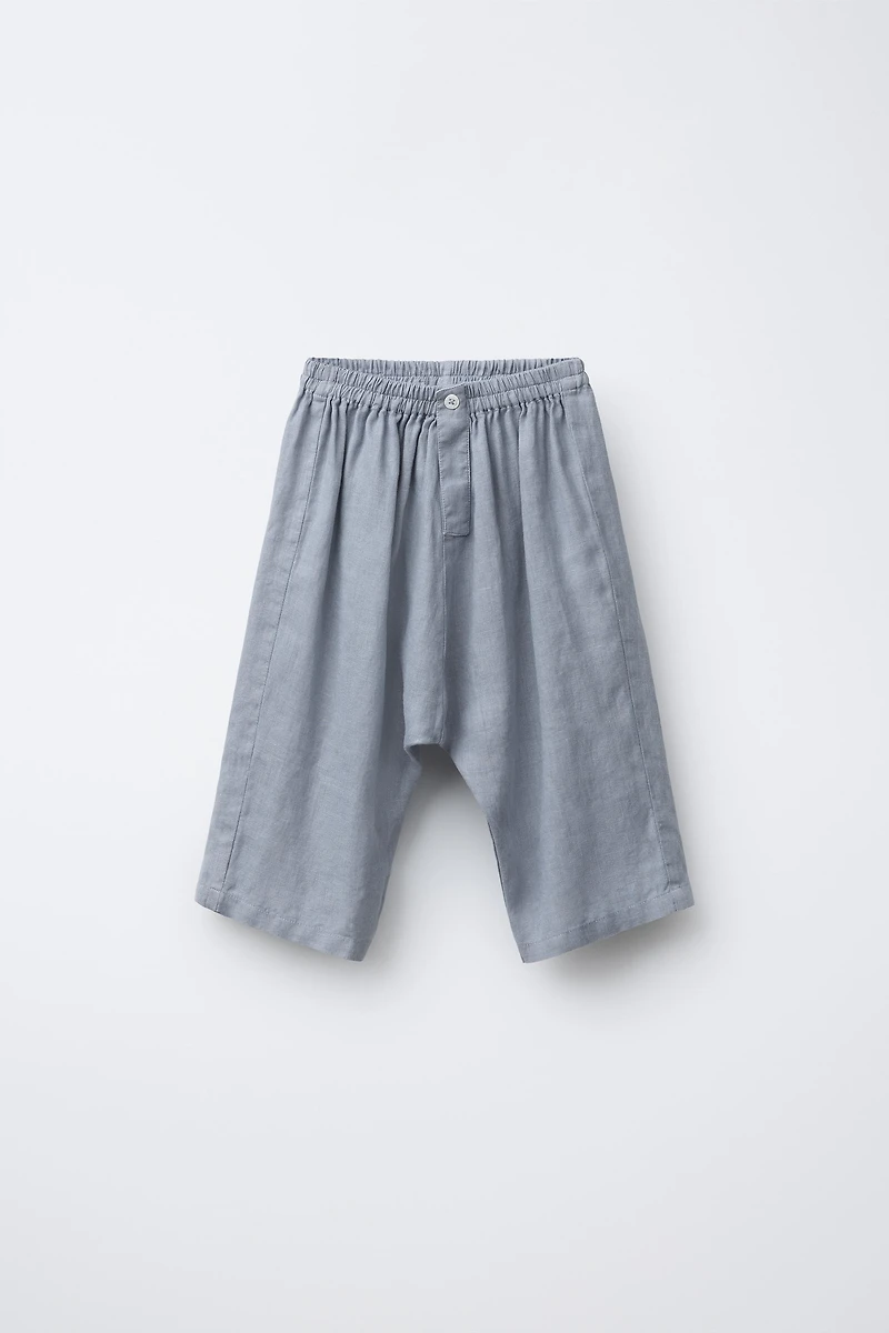 100% LINEN WIDE-LEG PANTS