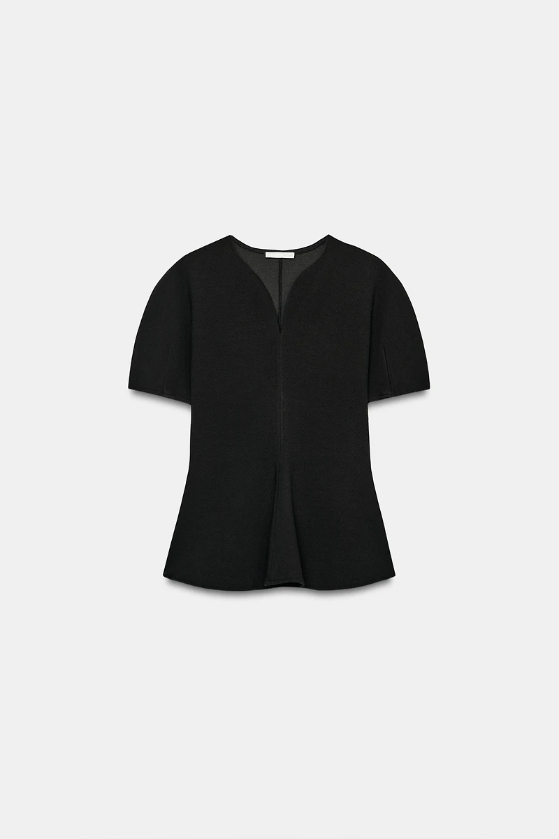 PUFF SLEEVE PEPLUM TOP