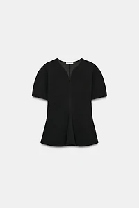 PUFF SLEEVE PEPLUM TOP