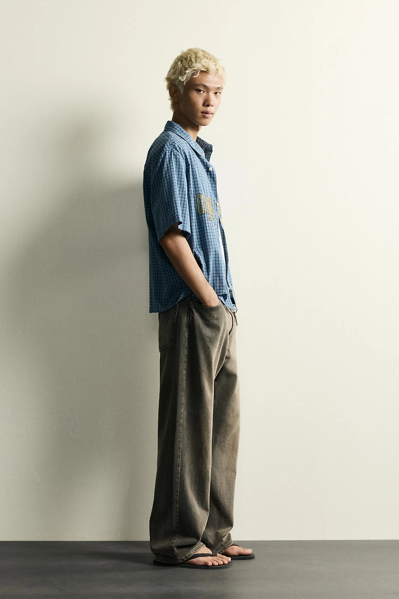 RELAXED FIT PLAID ZIPPER SHIRT