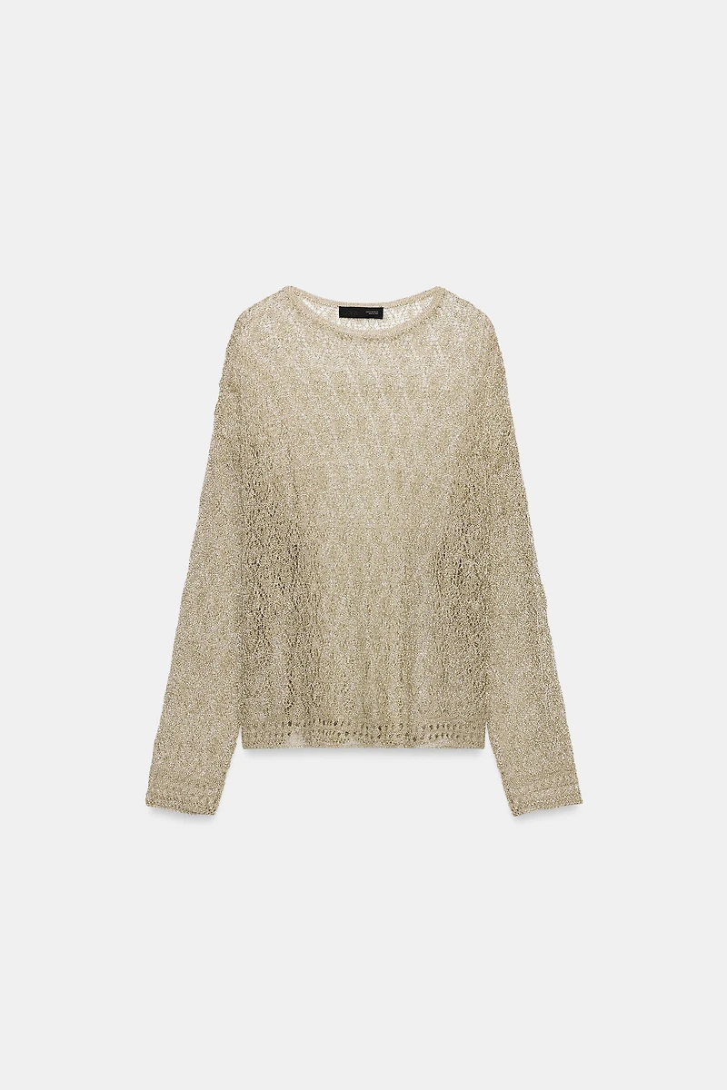 METALLIC THREAD POINTELLE KNIT JUMPER