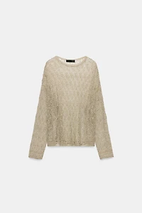 METALLIC THREAD POINTELLE KNIT JUMPER