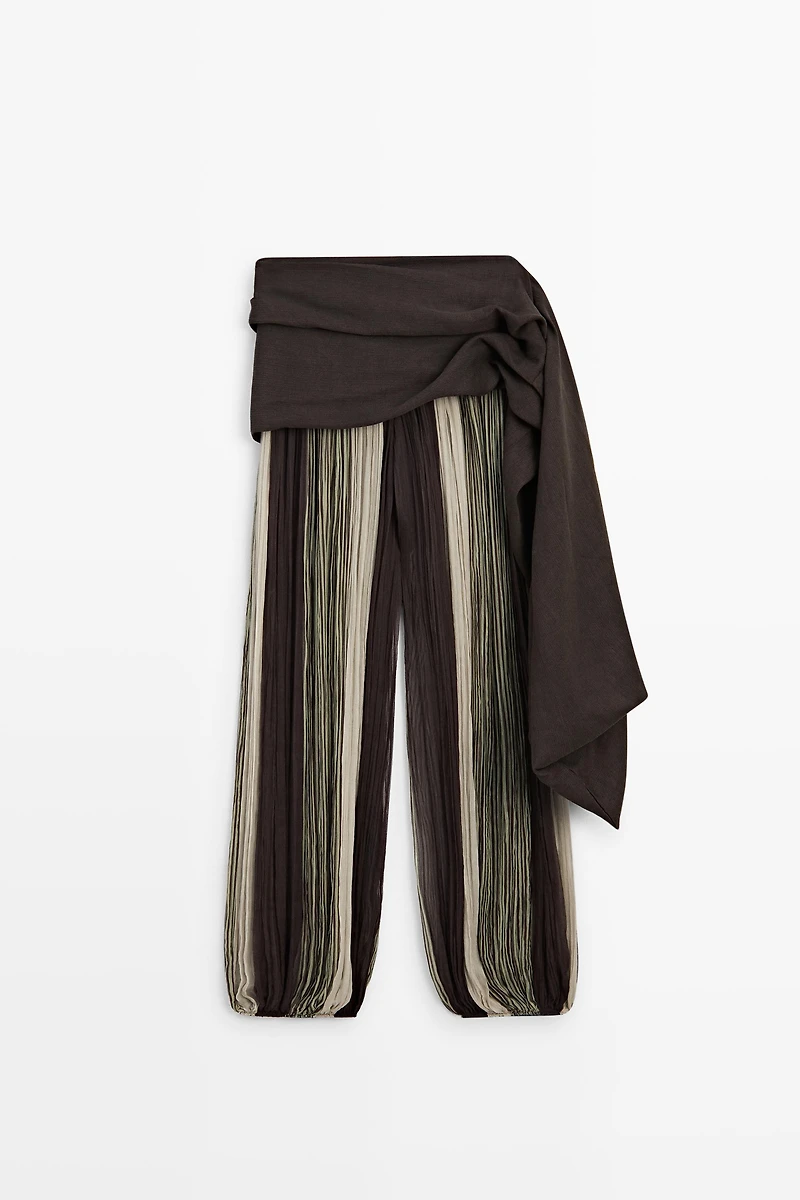 Striped flowing pants with sash detail