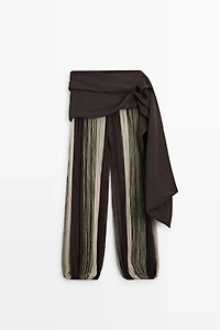 Striped flowing pants with sash detail