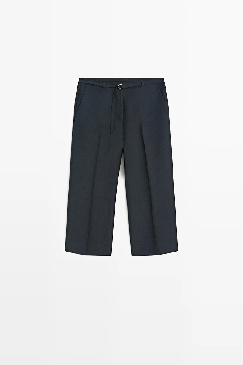 Bermuda fluide avec ceinture en lin et coton