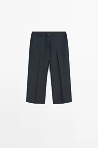 Bermuda fluide avec ceinture en lin et coton