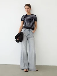 Short sleeve sweater with striped detail