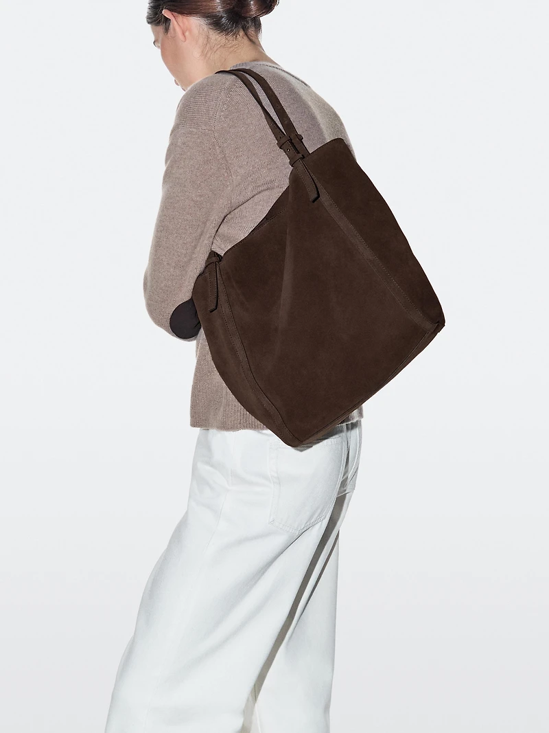 Split suede leather shopper bag