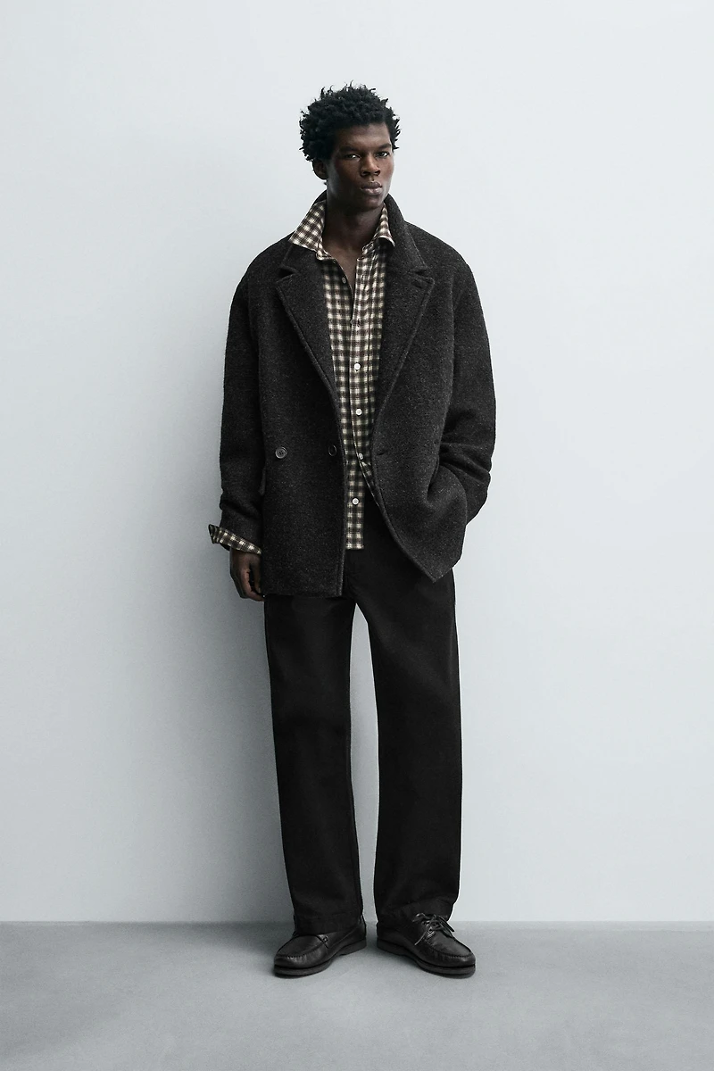 DOUBLE BREASTED WOOL BLEND OVERCOAT