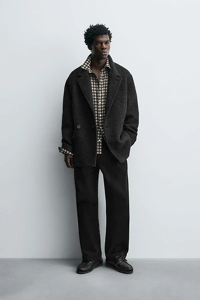 DOUBLE BREASTED WOOL BLEND OVERCOAT