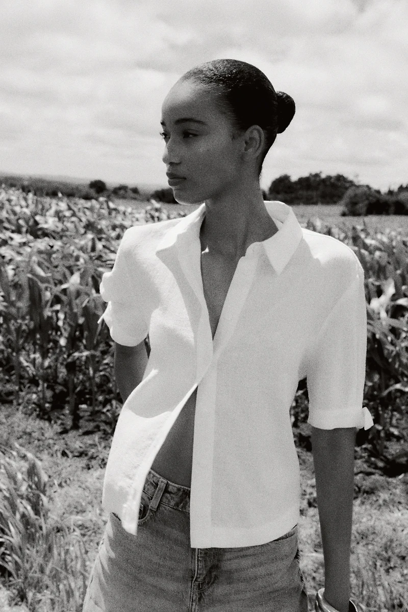 CHEMISE MANCHES COURTES AVEC LACETS EN RAMIE