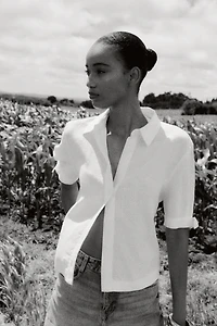 CHEMISE MANCHES COURTES AVEC LACETS EN RAMIE