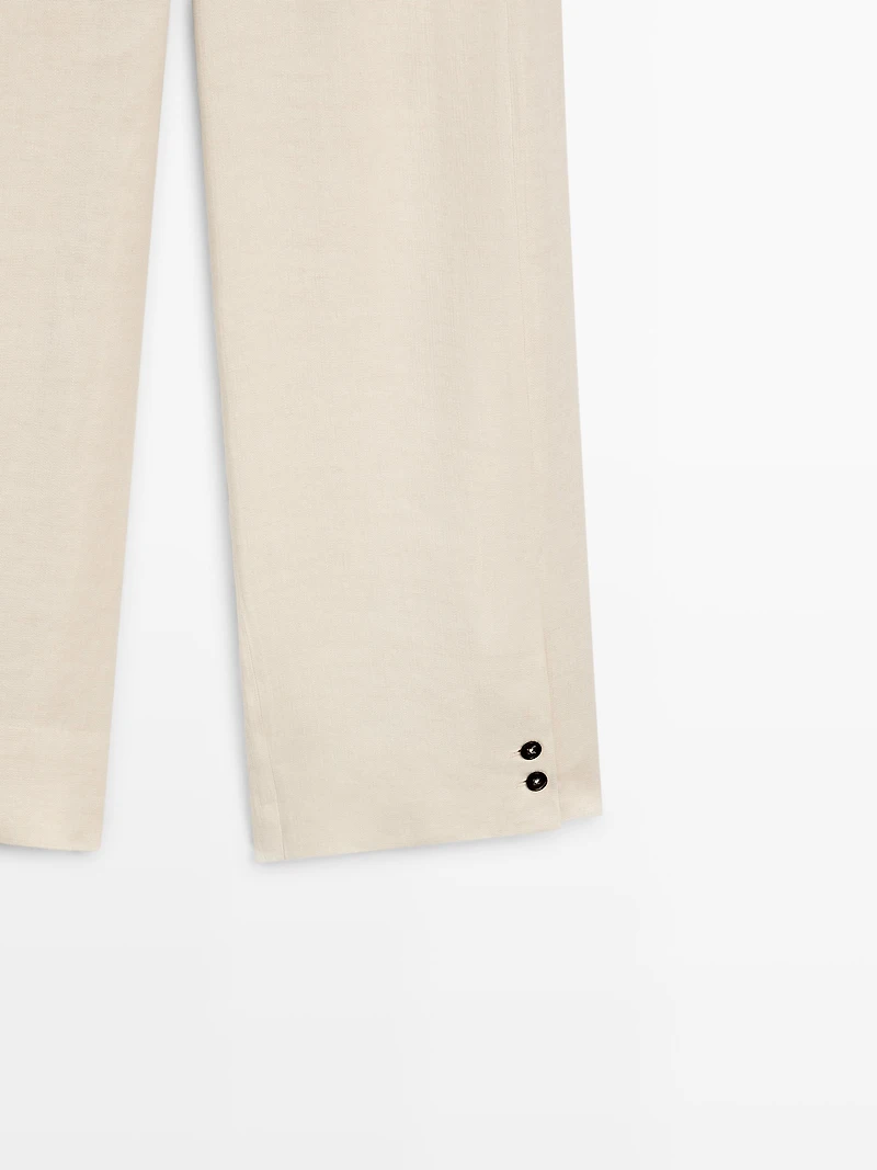 Pantalon de costume avec bouton et lin