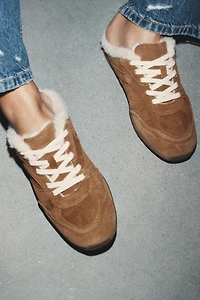 SPLIT LEATHER MULE SNEAKERS WITH FAUX FUR