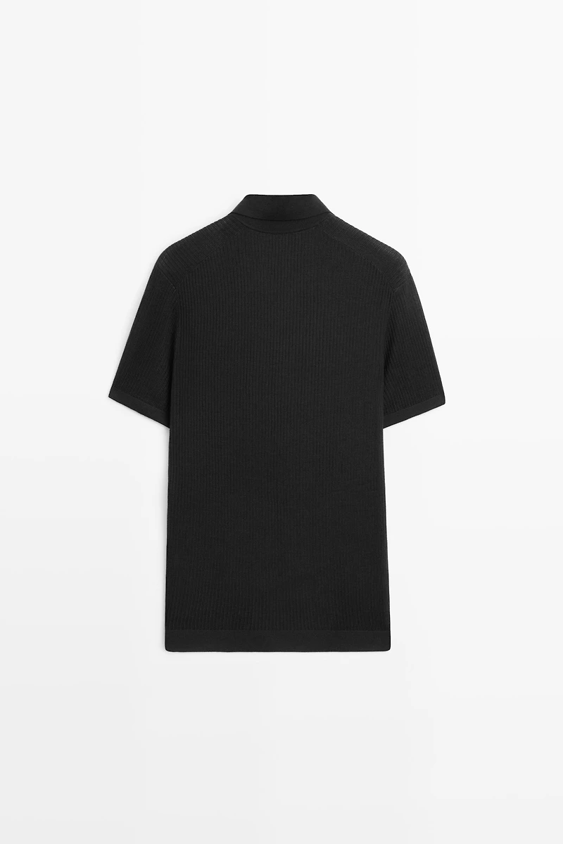 Wool blend short sleeve knit polo