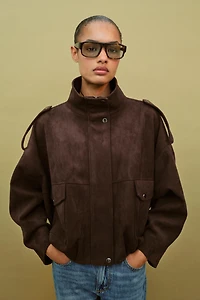 FAUX SUEDE JACKET WITH SHOULDER TABS