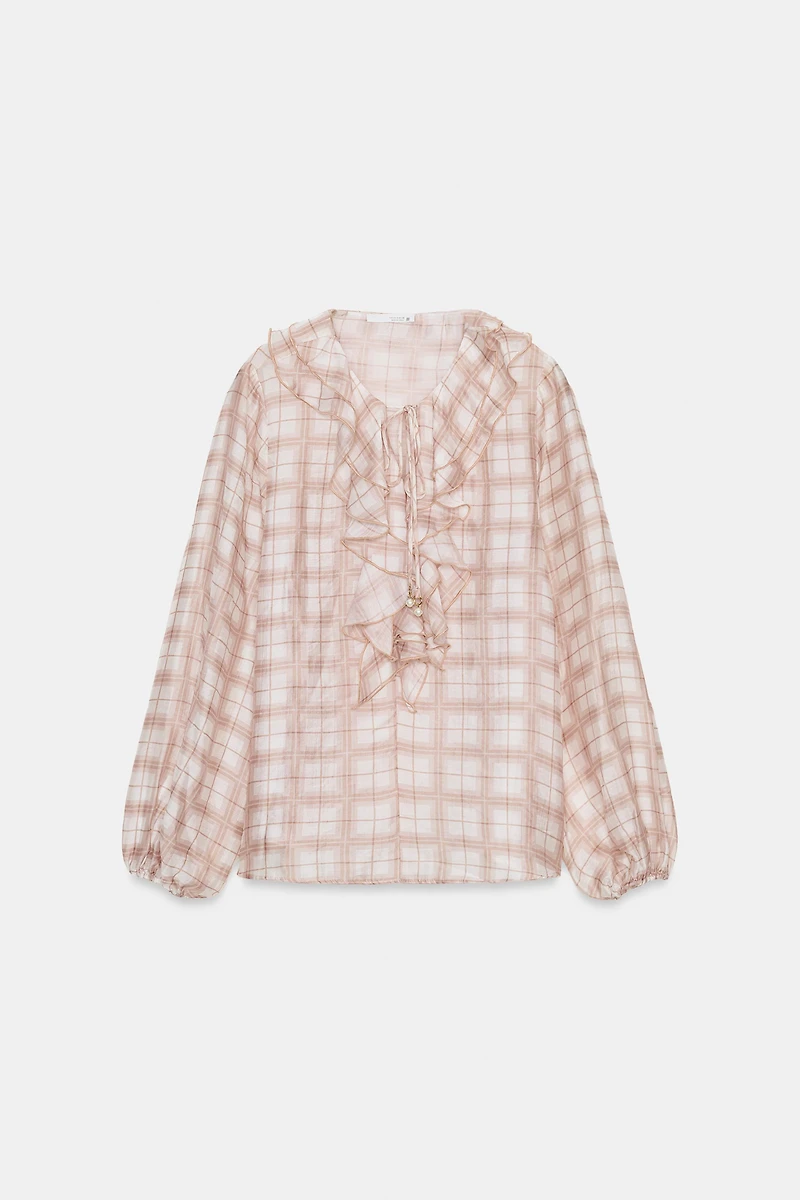 PLAID RUFFLED BLOUSE