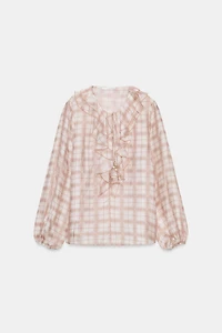 PLAID RUFFLED BLOUSE